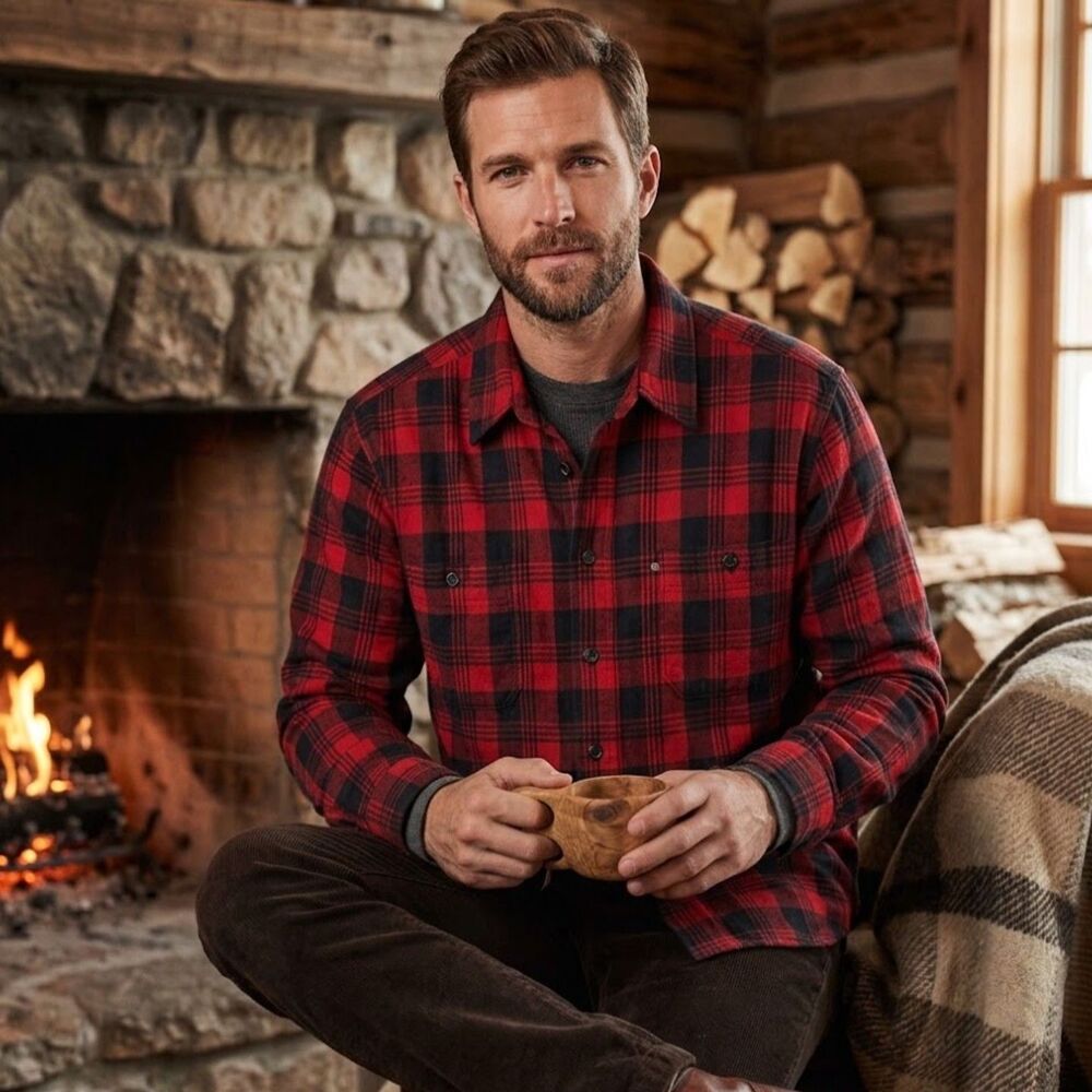 Polo Ralph Lauren Flannel Shirt Mens Size M Heavy Cotton Buffalo Plaid Cabincore
